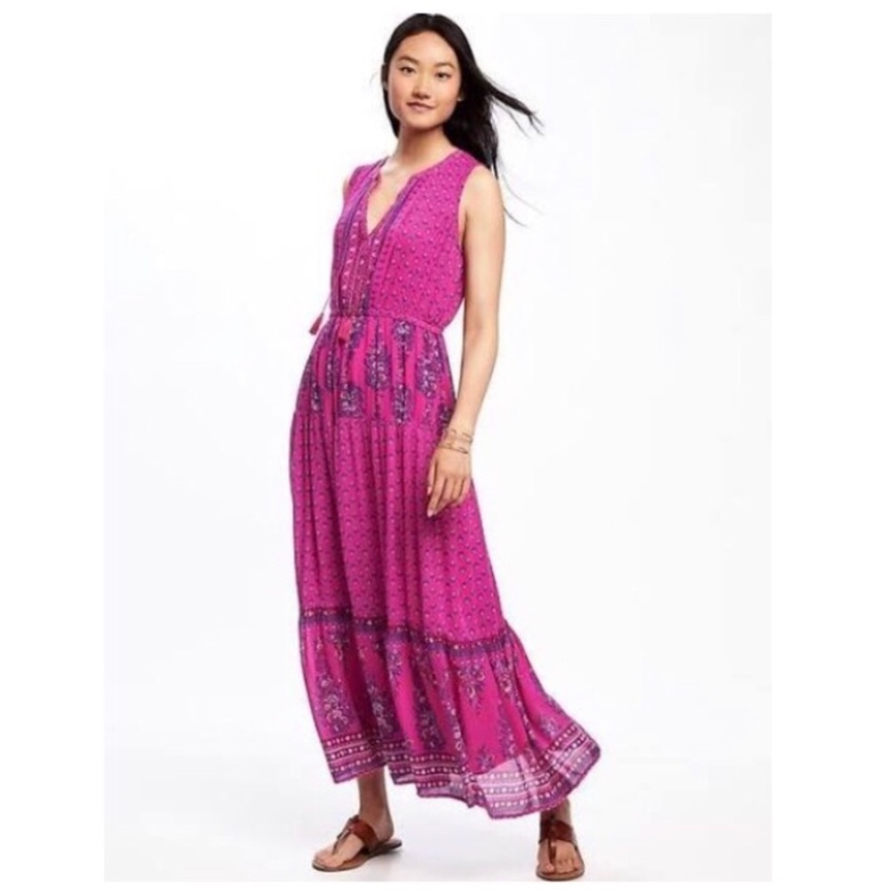 NWOT Old Navy Pink Tiered Boho Maxi Dress